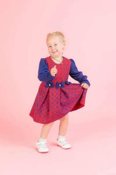 Studio Portrait Dancing Girl Pink Background — Stock Photo, Image