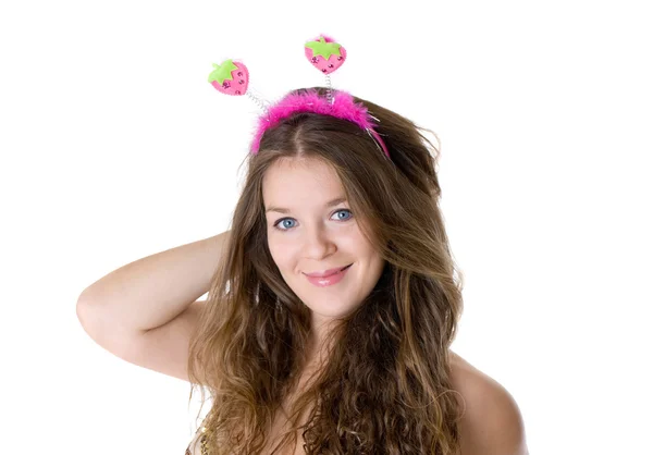 Girl with comic horns — Stock Photo, Image