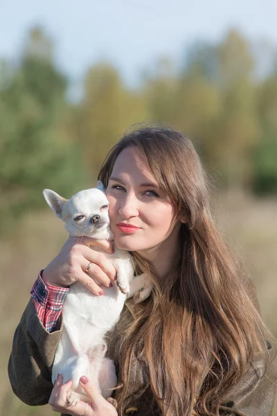 Portrait of a woman with dog — Stock Photo, Image