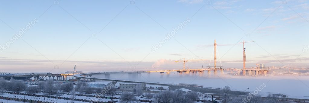 construction site on a winter day with mist