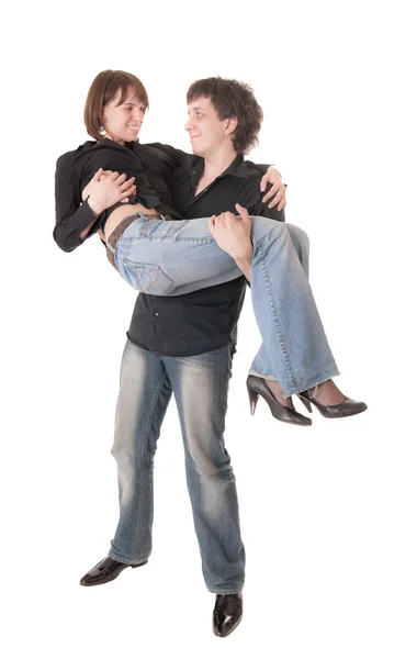 Man holding woman in his arms — Stock Photo, Image