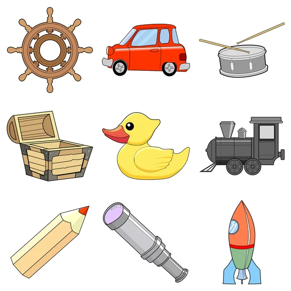 Set of children toys, vector illustrations — Stock Vector