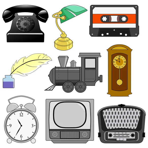 Set de ilustrații ale obiectelor de epocă — Vector de stoc