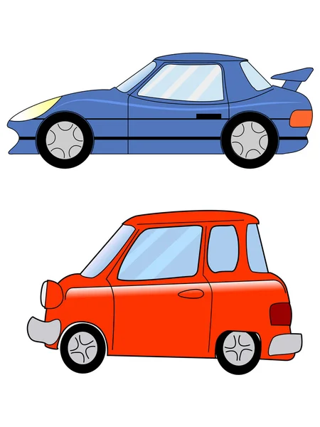 Voiture de sport et micro voiture dans le style de dessin animé — Image vectorielle