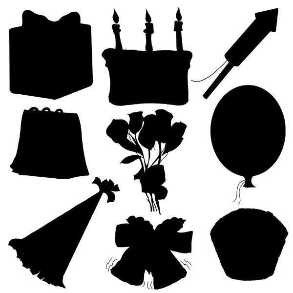 Ensemble de silhouettes d'objets pour la célébration — Image vectorielle