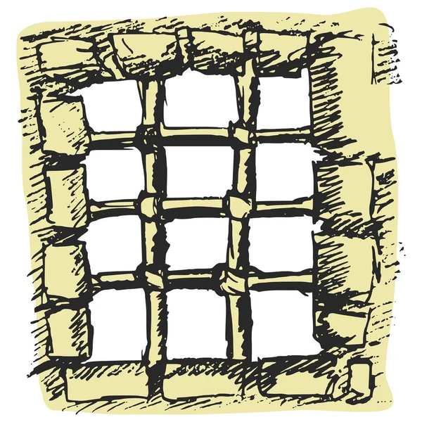 Staré Okno Rezavou Mříží Vězení Ručně Kreslené Vektor Kreslit Obrázek — Stockový vektor