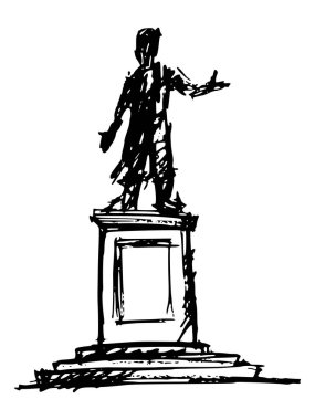 Olağanüstü bir insan anıtı. Şehri gezmek için. Mimarlık objesi. Ön manzara. Vektör, monokrom, beyaz arka planda çizim çizimi. Yazdırma ve web tasarımı için kullanılabilir