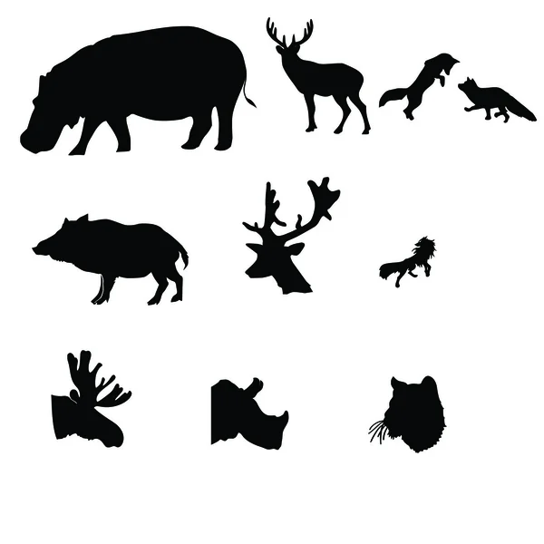 Cerf, renard, orignal, sanglier, loup, rhinocéros — Image vectorielle