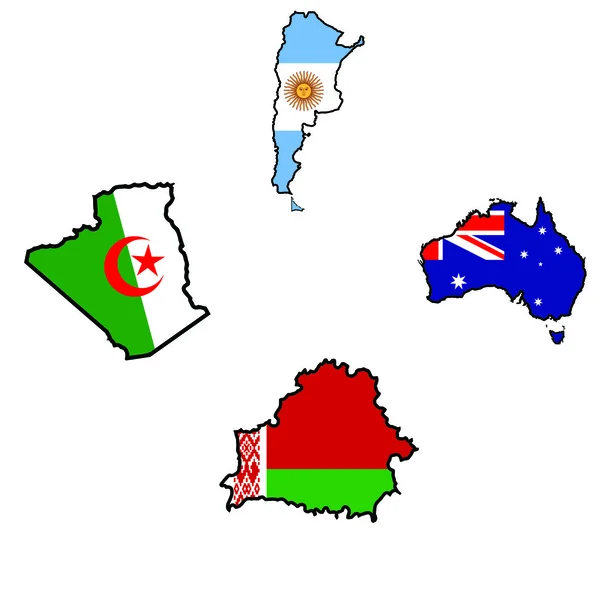 Map in colors of Algeria,Argentina,Australia,Belarus — Stock Vector