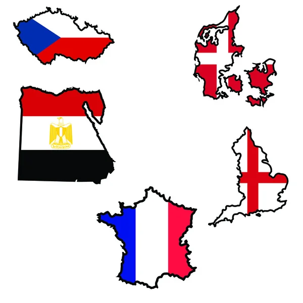 Mapa em cores de República Checa, Dinamarca, Egito, Inglaterra, França —  Vetores de Stock