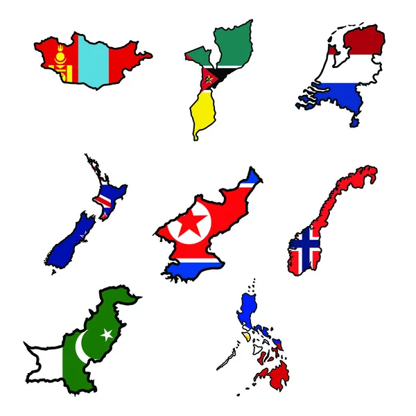 Mapa w kolorach, Mongolia, Mozambik, Holandia, Nowa Zelandia, ani — Wektor stockowy
