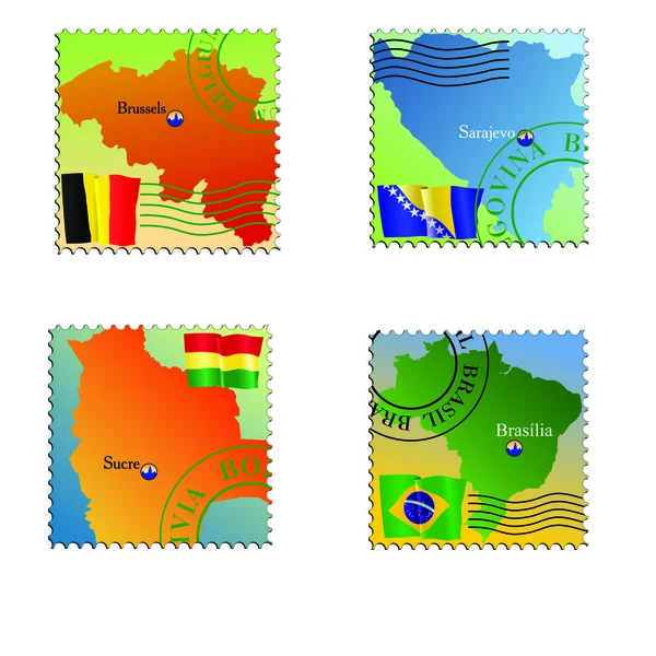 Capitale de la Belgique, Bolivie, Bosnie, Brésil — Image vectorielle