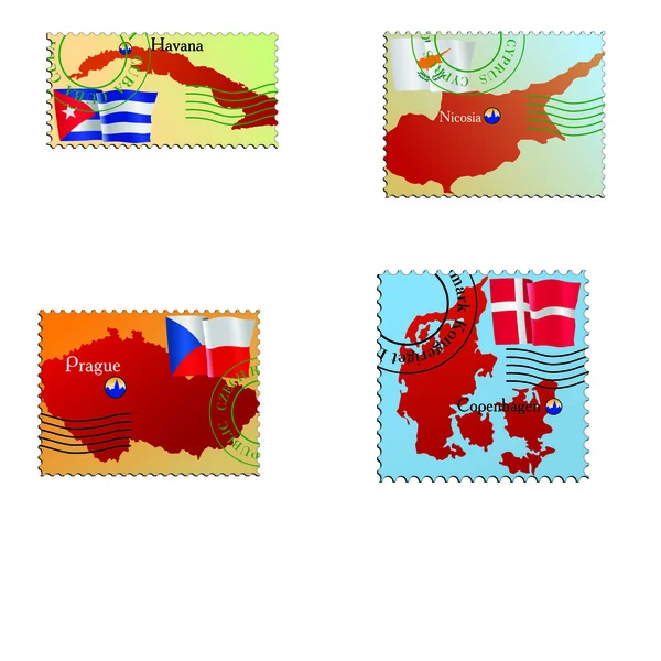 Tőke, Kuba, Ciprus, Cseh, Dánia, — Stock Vector