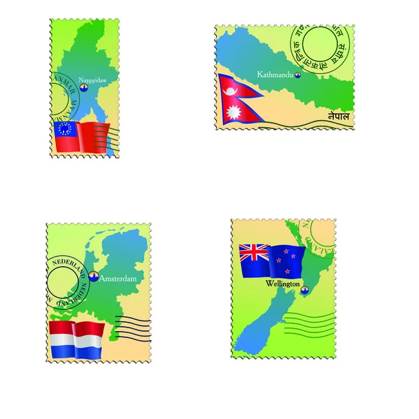 Capitale Myanmar, Népal, Pays-Bas, Nouvelle-Zélande — Image vectorielle