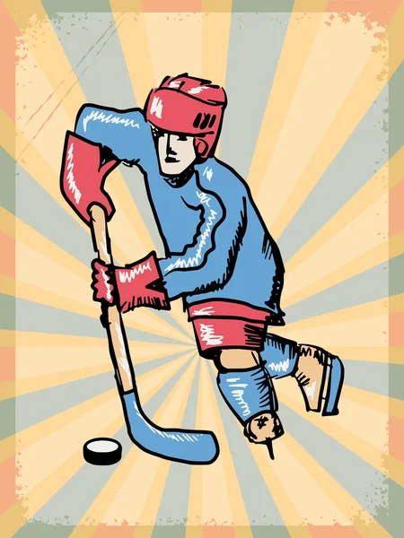 Fondo vintage con jugador de hockey — Vector de stock