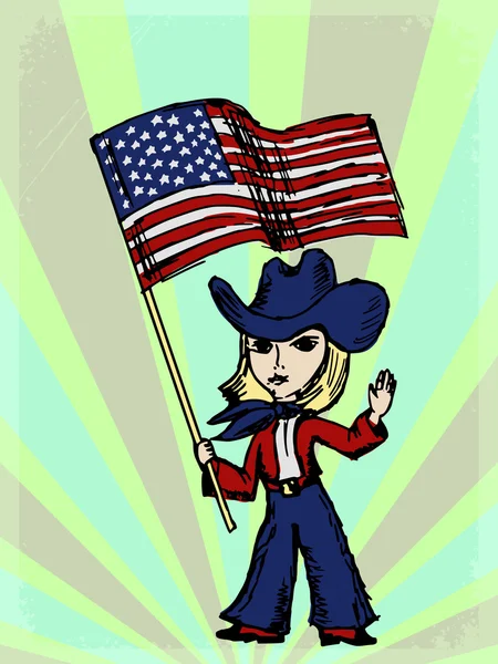 Cowgirl with American flag — Stock Vector