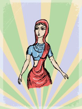 Hintli kız ile antika arka plan