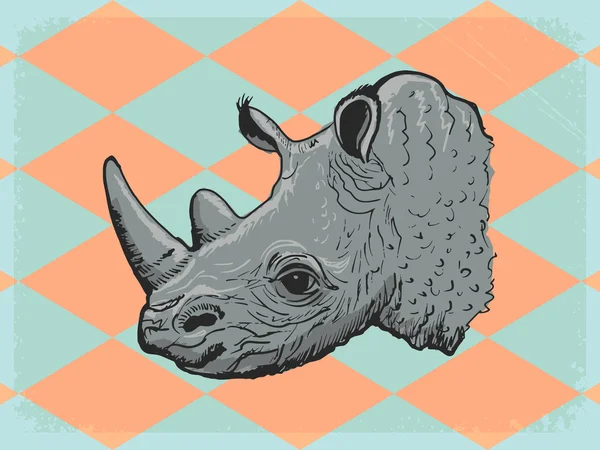 Fondo vintage con rinoceronte — Vector de stock