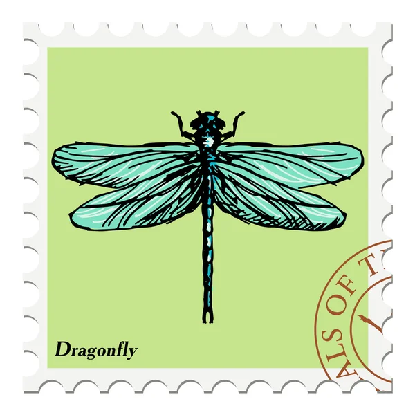 Stamp with dragonfly — Stock Vector