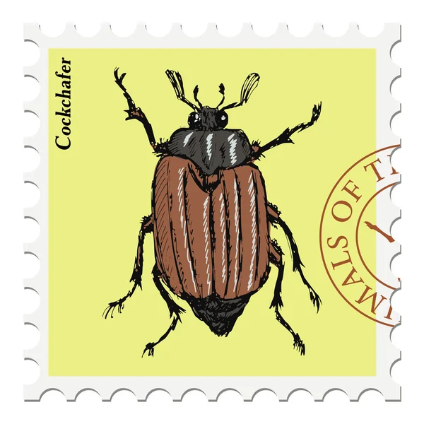 Briefmarke mit Maikäfer — Stockvektor