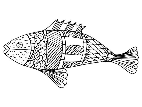 Desenhos animados, desenhados à mão, ilustração vetor doodle de peixes — Vetor de Stock
