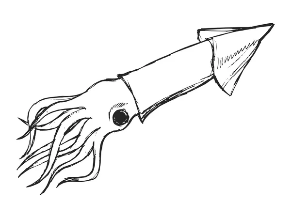 Hand gezeichnet, Grunge, Skizze Illustration von Tintenfisch — Stockvektor