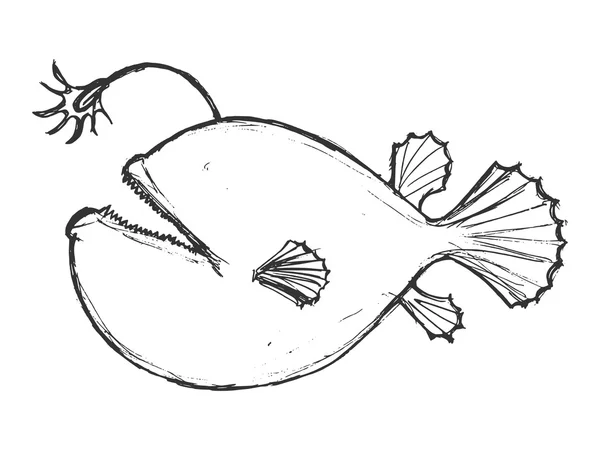 Dibujado a mano, grunge, boceto ilustración de peces de aguas profundas — Vector de stock