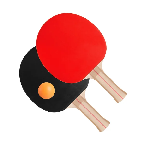 Raqueta para ping-pong y pelota sobre fondo blanco —  Fotos de Stock