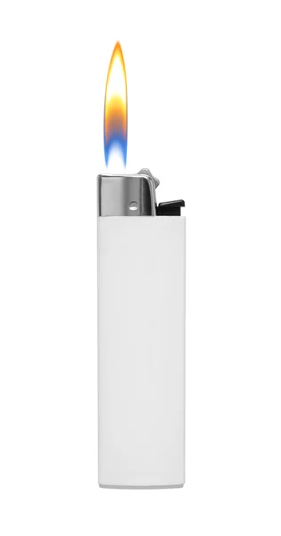 Briquet avec feu sur fond blanc — Photo