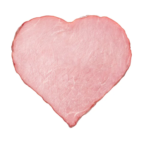 Piece of meat in the shape of heart on a white background — Stock Photo, Image