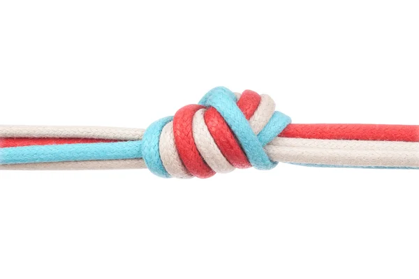 Ropes or shoelaces tied in a knot on a white background — Stock Photo, Image