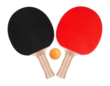 Masa Tenisi ve beyaz arka plan üzerinde topu raket