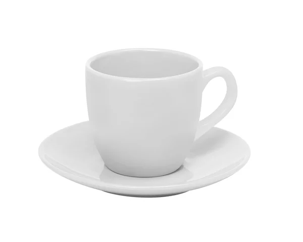 Weiße Tasse und Untertasse isoliert auf weißem Hintergrund — Stockfoto
