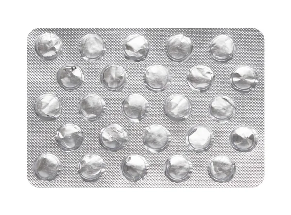 Envase de blíster vacío de comprimidos sobre fondo blanco —  Fotos de Stock