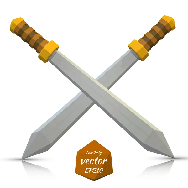 Two Low poly swords on a white background. Vector illustration. — Stock Vector