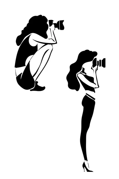 Silhouette girl photographer isolated on white background. Vecto — Stock Vector