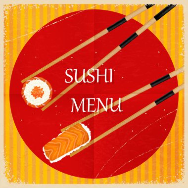 Retro vintage sushi menüsü. Vektör çizim