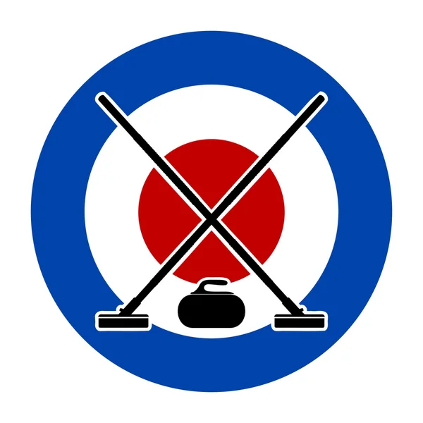 Vassouras e pedra para curling em Curling House. Vector illustrati — Vetor de Stock