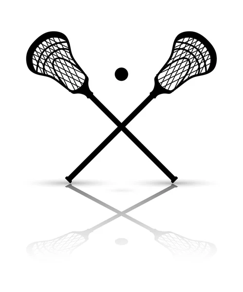 Gekreuzter Lacrosse Stick und Ball mit Reflexion. Vektorillustrationen — Stockvektor