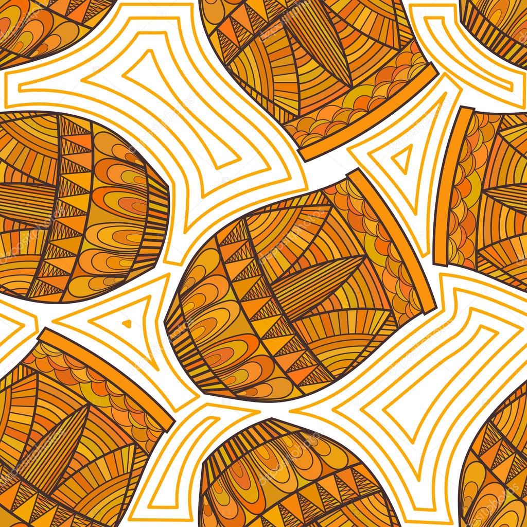 Seamless color pattern with ethnic drums. Vector illustration