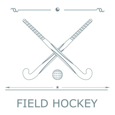 Two silhouettes sticks for field hockey and ball on a colored ba clipart