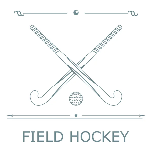 Dos palos de siluetas para el hockey sobre césped y la pelota en una ba de color — Vector de stock