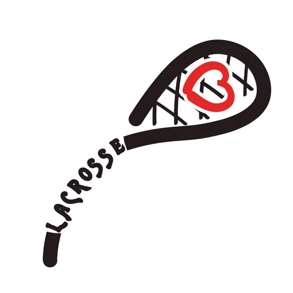 Immagine Bastoncini neri per lacrosse con cuore rosso. Illustrazione vettoriale — Vettoriale Stock