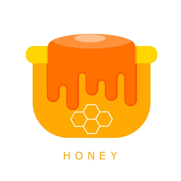 Ilustración vectorial de dibujos animados olla plana de miel — Vector de stock