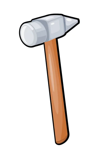 Hammer med trähandtag på en vit bakgrund. Cartoon. Med — Stock vektor