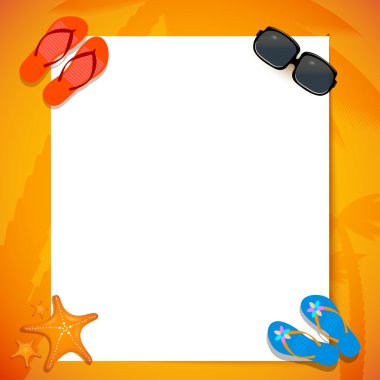 White paper on the sand, down by glasses, spanking and starfish. clipart