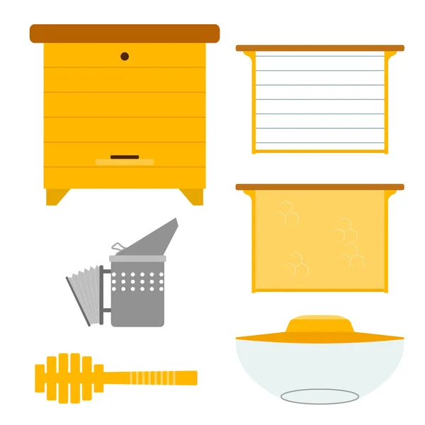 Set of objects for the production of honey. Items for the produc — Stock Vector