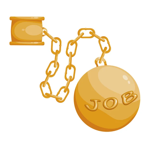 Fetters the chain and a large ball on a white background. The co — Stock Vector