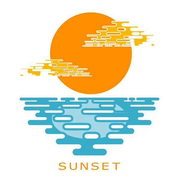 Puesta de sol sobre un fondo blanco. Puesta de sol y nubes, icono, aislar . — Vector de stock