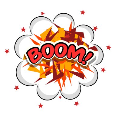 Renkli karikatür patlama Boom! Beyaz bir bac açılımına çizgi film